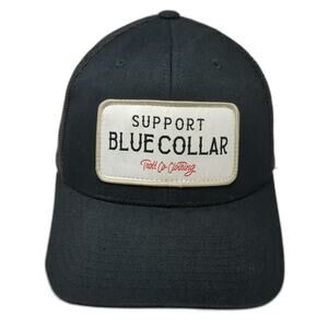 Troll Co. Trucker Hat Black OSFM Support Blue Collar Patch Snapback Mesh Back